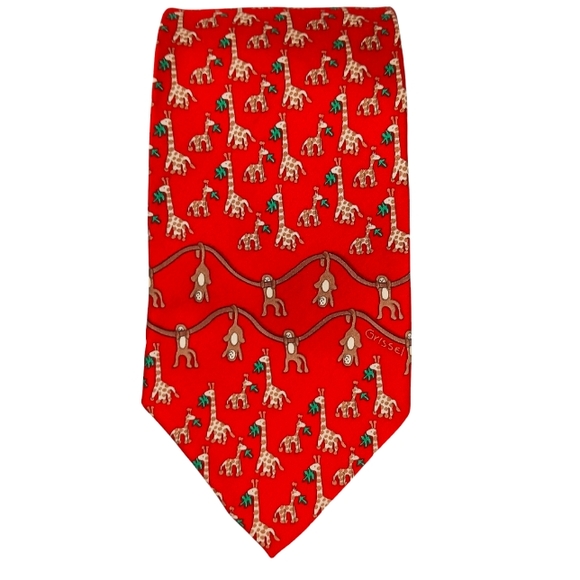 Giraffe Monkey Themed 100% Silk Tie Animal Children's Art MD Anderson Md Center - Picture 1 of 5